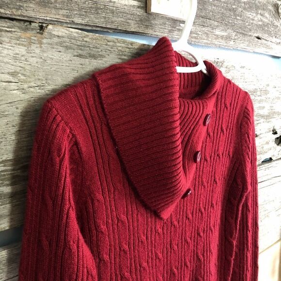 𝅺BB Essential Size Small Burgundy Cowl Neck Cable Knit Sweater - Picture 2 of 5